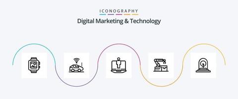 digital marketing e tecnologia linha 5 ícone pacote Incluindo plantar. tecnologia. computador portátil. braço. atumado vetor