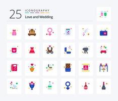 Casamento 25 plano cor ícone pacote Incluindo amor mensagem. romance. fêmea. amar. coração vetor