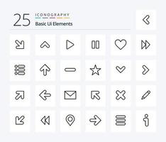 básico ui elementos 25 linha ícone pacote Incluindo placa. amar. meios de comunicação. vídeo. meios de comunicação vetor