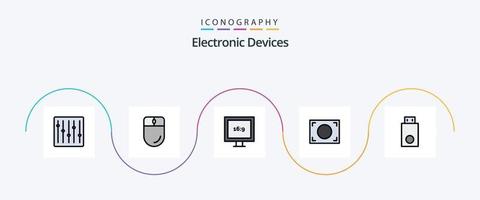 dispositivos linha preenchidas plano 5 ícone pacote Incluindo produtos. conector de wifi. aspecto razão. dispositivos. quadro, Armação vetor