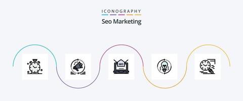 seo marketing linha preenchidas plano 5 ícone pacote Incluindo claro. lâmpada. anúncio. rede. configuração vetor