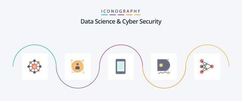 dados Ciência e cyber segurança plano 5 ícone pacote Incluindo aprendizado. dados ciência. móvel. ciência. elearning vetor