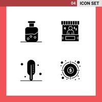 conjunto do 4 vetor sólido glifos em rede para laboratório Forma de pagamento garrafa e termômetro editável vetor Projeto elementos