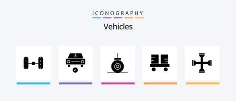 veículos glifo 5 ícone pacote Incluindo desempenho. lift caminhão. batiscafo. empilhadeira caminhão. garfo caminhão. criativo ícones Projeto vetor