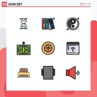 Móvel interface linha preenchida plano cor conjunto do 9 pictogramas do muito mais yin Mais dinheiro editável vetor Projeto elementos