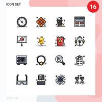 Móvel interface plano cor preenchidas linha conjunto do 16 pictogramas do o negócio interface lazer herói comunicação editável criativo vetor Projeto elementos