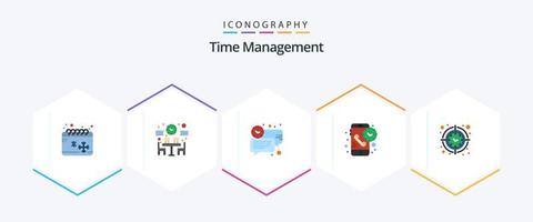 Tempo gestão 25 plano ícone pacote Incluindo tempo. telefone. bolha. duração. Tempo vetor