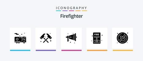 bombeiro glifo 5 ícone pacote Incluindo lugar. fogo. megafone. fogo. escapar. criativo ícones Projeto vetor