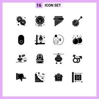 Móvel interface sólido glifo conjunto do 16 pictogramas do sem fio maçã instrumento som instrumento editável vetor Projeto elementos