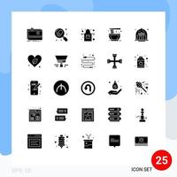 Móvel interface sólido glifo conjunto do 25 pictogramas do cafeteria tradicional ovo macarrão chinês editável vetor Projeto elementos