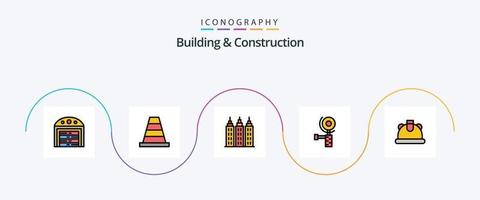 construção e construção linha preenchidas plano 5 ícone pacote Incluindo . torre. capacete. construção vetor