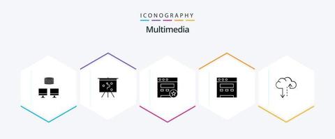 multimídia 25 glifo ícone pacote Incluindo . local na rede Internet. . dados vetor