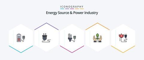 energia fonte e poder indústria 25 linha preenchida ícone pacote Incluindo mão. conservação. plugue. energia vetor