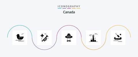 Canadá glifo 5 ícone pacote Incluindo . caiaque. Canadá. barco. torre vetor