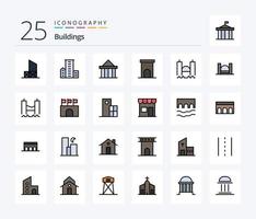edifícios 25 linha preenchidas ícone pacote Incluindo casa. arquitetura. habitação. Grécia. colunas vetor