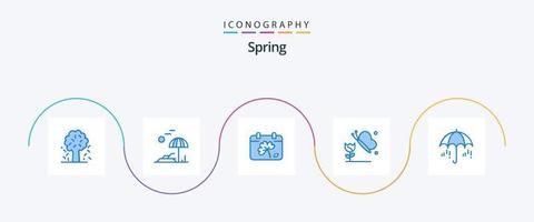 Primavera azul 5 ícone pacote Incluindo chuva. borboleta. Primavera. flor. Primavera vetor