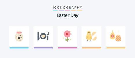 Páscoa plano 5 ícone pacote Incluindo Páscoa. feliz. abundante. bebê. frango. criativo ícones Projeto vetor