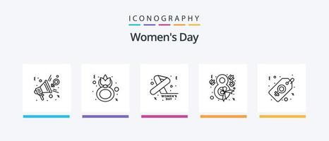 mulheres dia linha 5 ícone pacote Incluindo . símbolo. símbolo. fêmea. coração. criativo ícones Projeto vetor