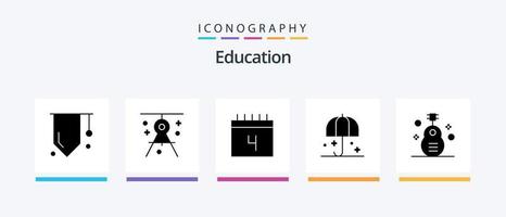 Educação glifo 5 ícone pacote Incluindo guarda-sol. chuva. desenho. proteção. escola. criativo ícones Projeto vetor
