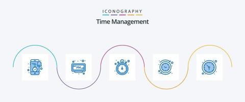 Tempo gestão azul 5 ícone pacote Incluindo tempo. relógio. tempo. círculo. Assistir vetor