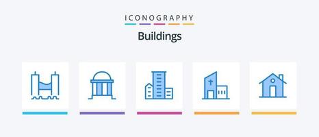 edifícios azul 5 ícone pacote Incluindo igreja. prédio. coluna. residências. família. criativo ícones Projeto vetor
