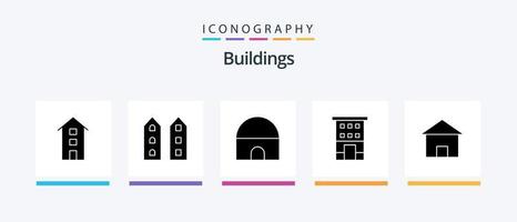 edifícios glifo 5 ícone pacote Incluindo casa. chalé vila. mesquita. prédio. fazer compras frente. criativo ícones Projeto vetor