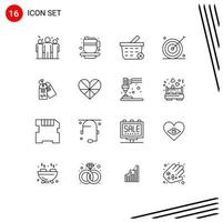 Móvel interface esboço conjunto do 16 pictogramas do desconto rótulo excluir alvo objetivo editável vetor Projeto elementos