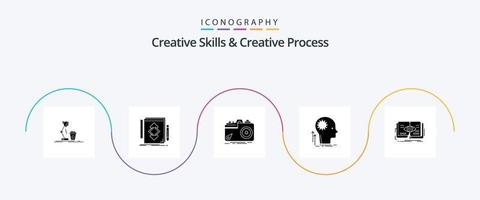 criativo Habilidades e criativo processo glifo 5 ícone pacote Incluindo pensamento. mente. empate. abertura. capturar vetor