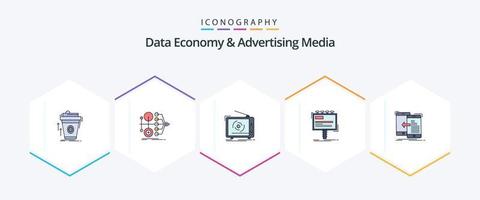 dados economia e publicidade meios de comunicação 25 linha preenchida ícone pacote Incluindo anúncio. de Anúncios. transferir. definir. publicidade vetor