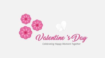 cartão de dia dos namorados com flores e papel de coração branco vetor