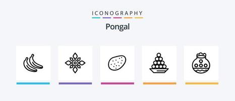 pongal linha 5 ícone pacote Incluindo grudar. engrenagem. fruta. contexto. pongal. criativo ícones Projeto vetor