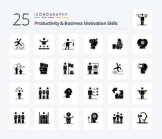 produtividade e o negócio motivação Habilidades 25 sólido glifo ícone pacote Incluindo poder. cérebro. mentoria. meta. extrínseco vetor