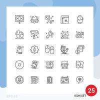 Móvel interface linha conjunto do 25 pictogramas do Assistir jogos dia dos namorados dia Diversão Casamento editável vetor Projeto elementos