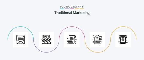 tradicional marketing linha 5 ícone pacote Incluindo contato. telefone. carta. marcação. código de barras vetor