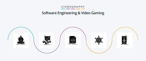 Programas Engenharia e vídeo jogos glifo 5 ícone pacote Incluindo jogo. cooperação. multip. roteiro. Arquivo vetor