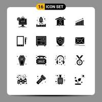 Móvel interface sólido glifo conjunto do 16 pictogramas do gráfico analytics acima gráfico poder editável vetor Projeto elementos