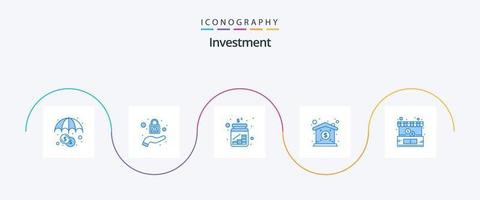 investimento azul 5 ícone pacote Incluindo dinheiro. comércio eletrônico. jar. comprar. preço vetor