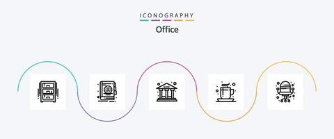 escritório linha 5 ícone pacote Incluindo escritório. chá. banco. escritório. café vetor