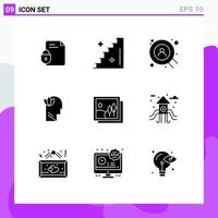 9 sólido glifo conceito para sites Móvel e apps imagem quadro, Armação rede cabeça relaxação editável vetor Projeto elementos