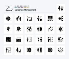corporativo gestão 25 sólido glifo ícone pacote Incluindo liderança. negócios. equipe. pessoa. eficiência vetor