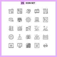 conjunto do 25 moderno ui ícones símbolos sinais para construção vídeo humano filme visão editável vetor Projeto elementos