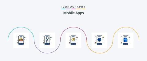 Móvel apps linha preenchidas plano 5 ícone pacote Incluindo aplicativo. globo. conectados doutor. aplicativo. aplicativo vetor