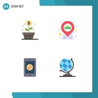 4 plano ícone conceito para sites Móvel e apps ganhos célula dinheiro PIN não editável vetor Projeto elementos