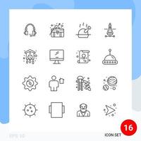 universal ícone símbolos grupo do 16 moderno esboços do Engenharia desenhando o negócio crescimento bússola Comida editável vetor Projeto elementos