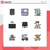 Móvel interface linha preenchida plano cor conjunto do 9 pictogramas do aparelho portátil sem fio celebração tipo hardware editável vetor Projeto elementos