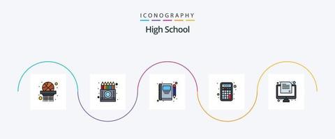 Alto escola linha preenchidas plano 5 ícone pacote Incluindo exame. matemática. livro. calculadora. escrever vetor