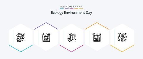 ecologia 25 linha ícone pacote Incluindo reciclar. folha. compras. eco. eletricista vetor