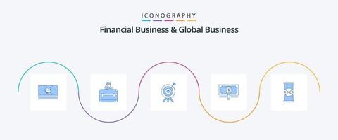 financeiro o negócio e global o negócio azul 5 ícone pacote Incluindo ampulheta. empréstimo. alvo. procurar. dinheiro vetor