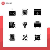 Móvel interface sólido glifo conjunto do 9 pictogramas do sdk desenvolve armário config seguro editável vetor Projeto elementos