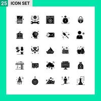 25 sólido glifo conceito para sites Móvel e apps seguro alerta configuração Sino relógio editável vetor Projeto elementos